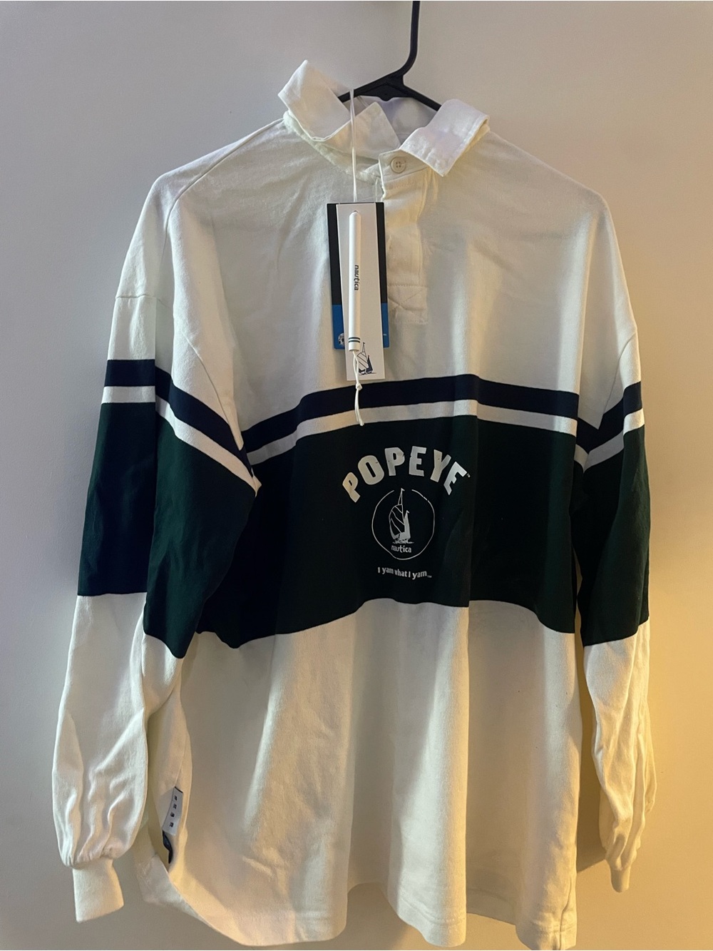 Nautica White and Dark Green Popeye Rugby Polo